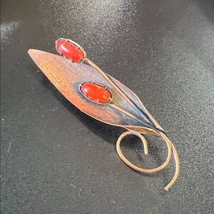 Elegant Red Leaf Brooch
